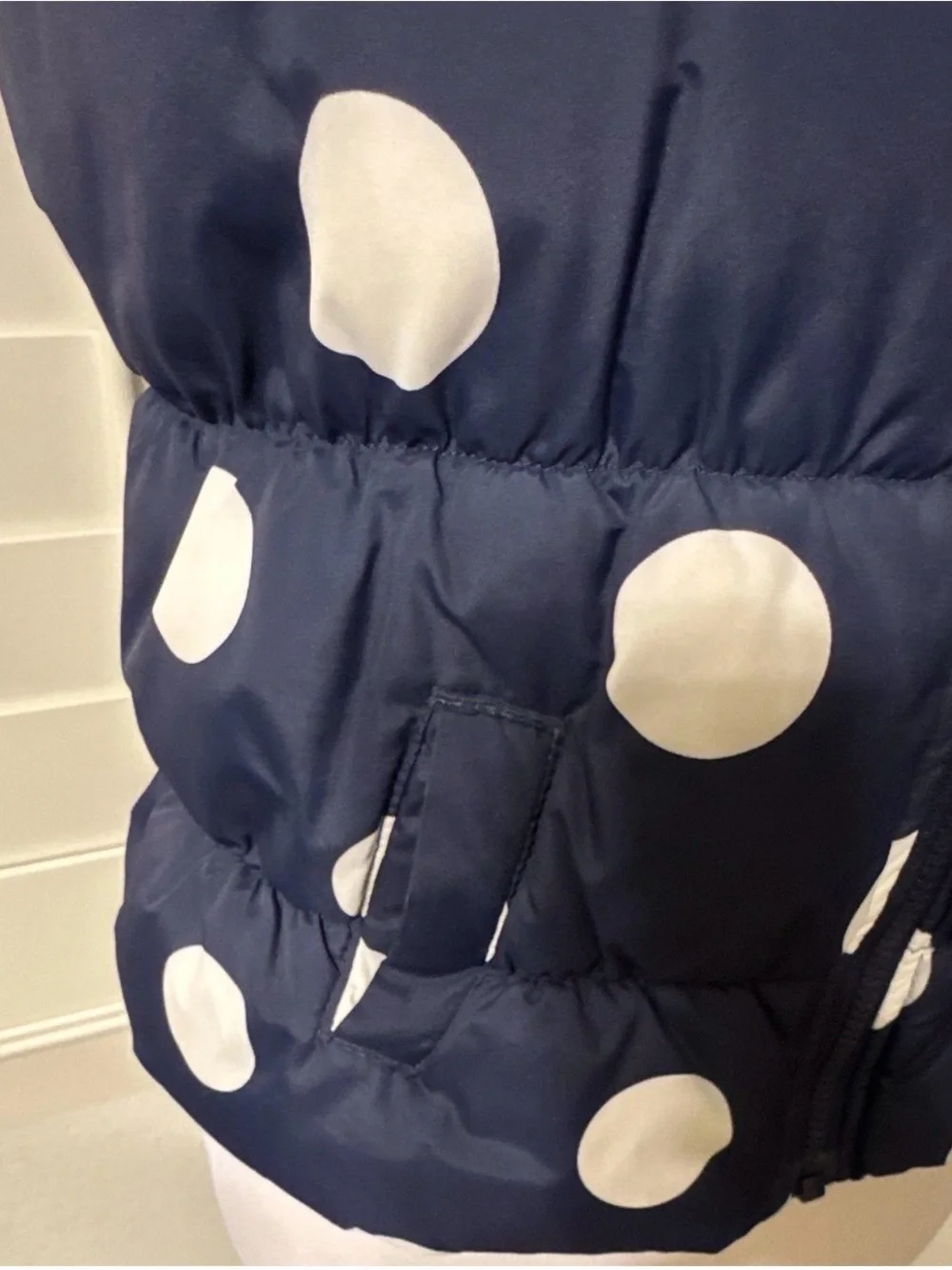 Gymboree Girls' Navy Puffer Vest - White Polka Dot, Pockets Size L (10-12)